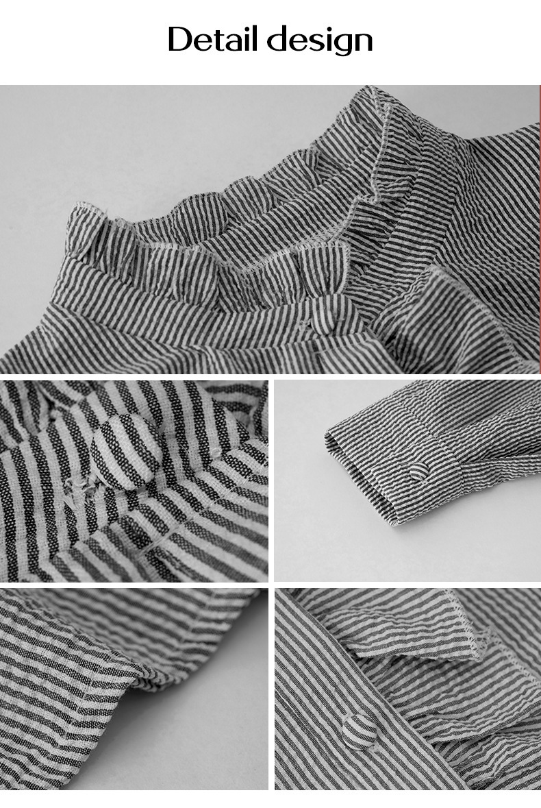 Striped Long Sleeve Shirt Fashion Ruffle Design Button Up Tops Casual Office Blouse Elegant Commuting Women's Clothing - Image 2