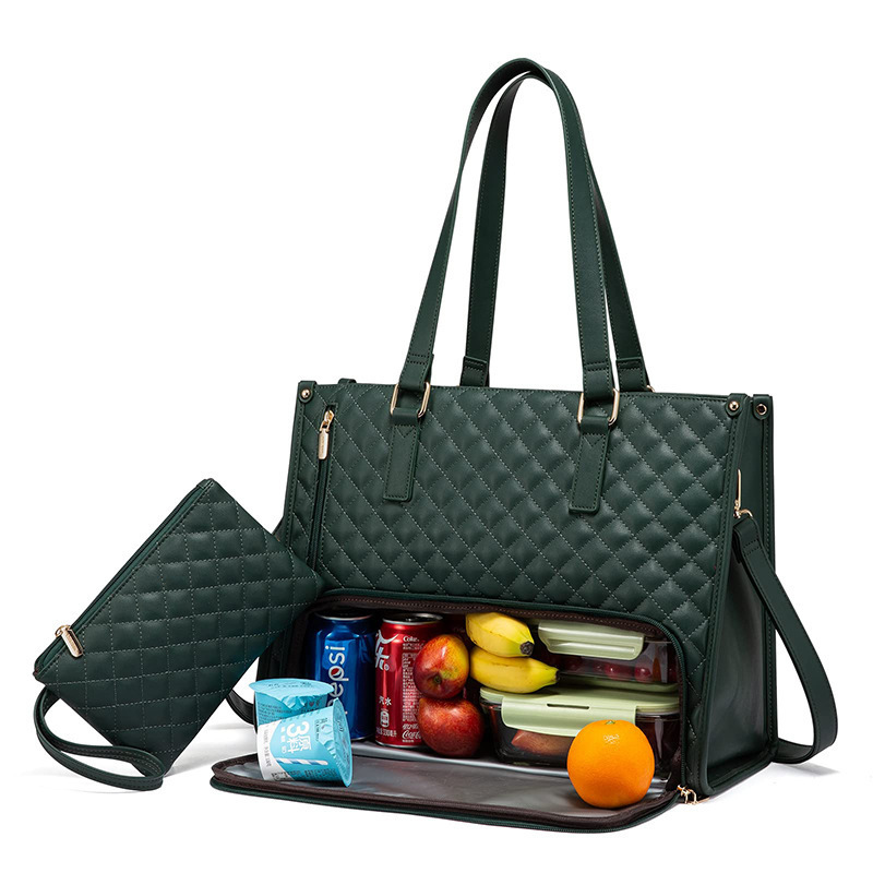 Fashionable Lunch Tote Bag Women's Thermal Insulation Lunch Box Leak-proof Crossbody Computer Storage Bag Quilted Large Capacity Handbag With Purse - Image 4