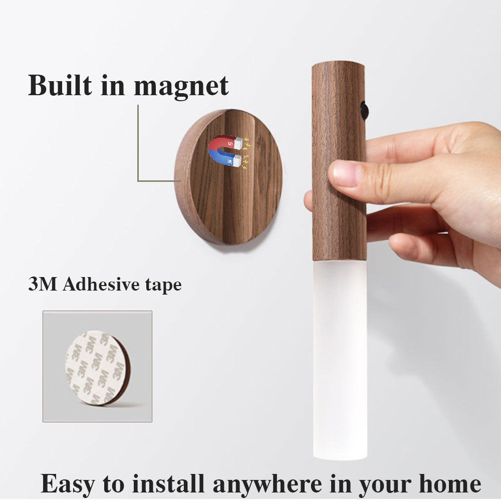 Auto LED USB Magnetic Wood Wireless Night Light Corridors Porch Lights PIR Motion Sensor Wall Light Cabinet Lamp - Image 2