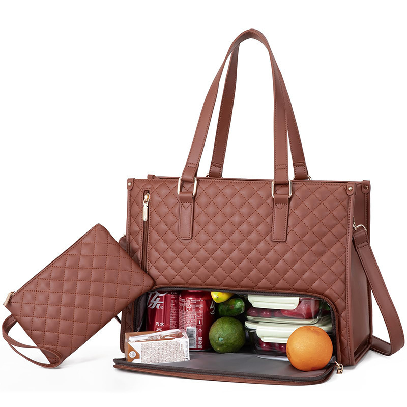 Fashionable Lunch Tote Bag Women's Thermal Insulation Lunch Box Leak-proof Crossbody Computer Storage Bag Quilted Large Capacity Handbag With Purse - Image 3