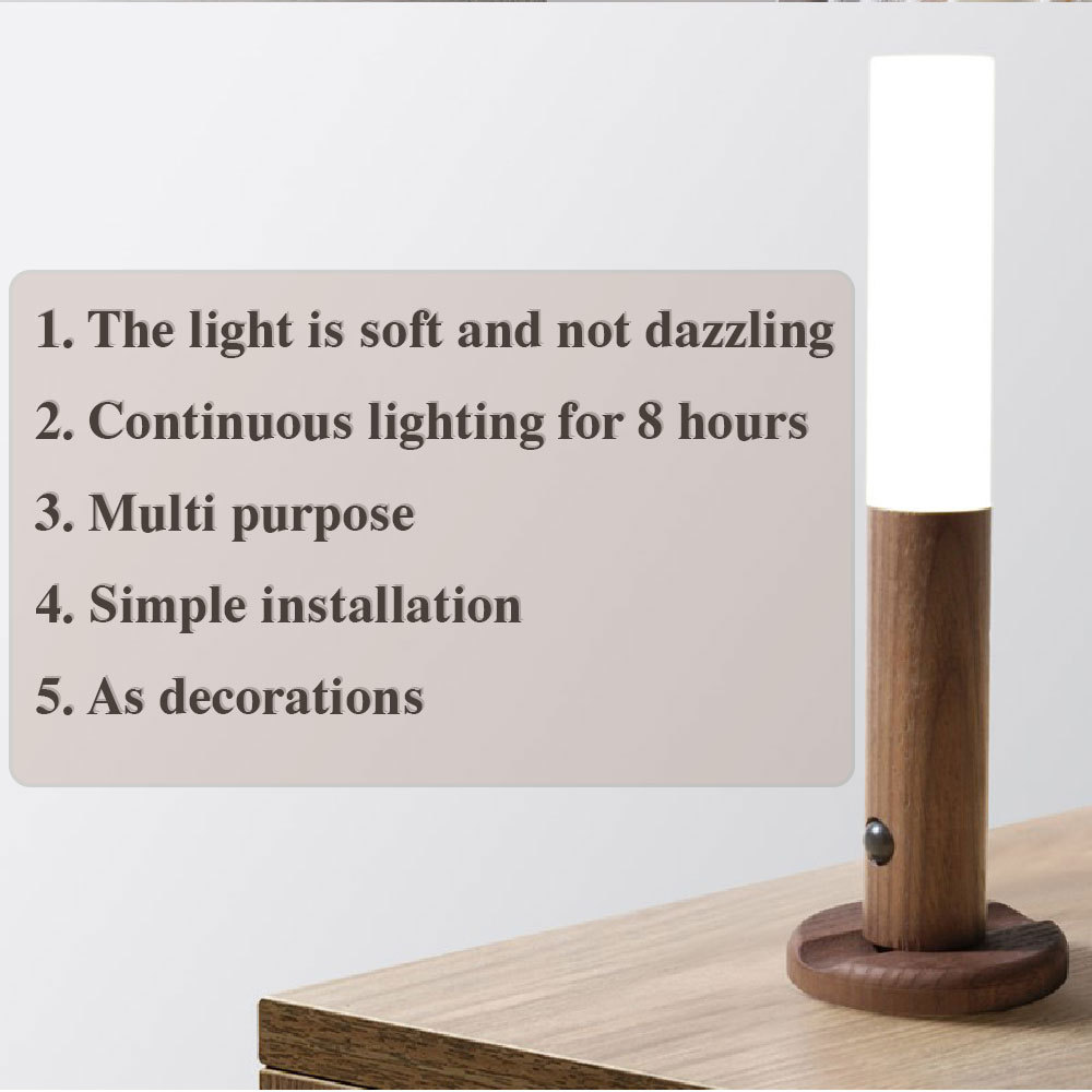 Auto LED USB Magnetic Wood Wireless Night Light Corridors Porch Lights PIR Motion Sensor Wall Light Cabinet Lamp - Image 4