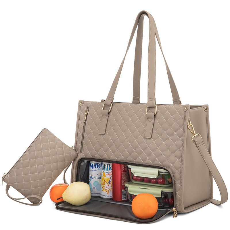 Fashionable Lunch Tote Bag Women's Thermal Insulation Lunch Box Leak-proof Crossbody Computer Storage Bag Quilted Large Capacity Handbag With Purse - Image 5